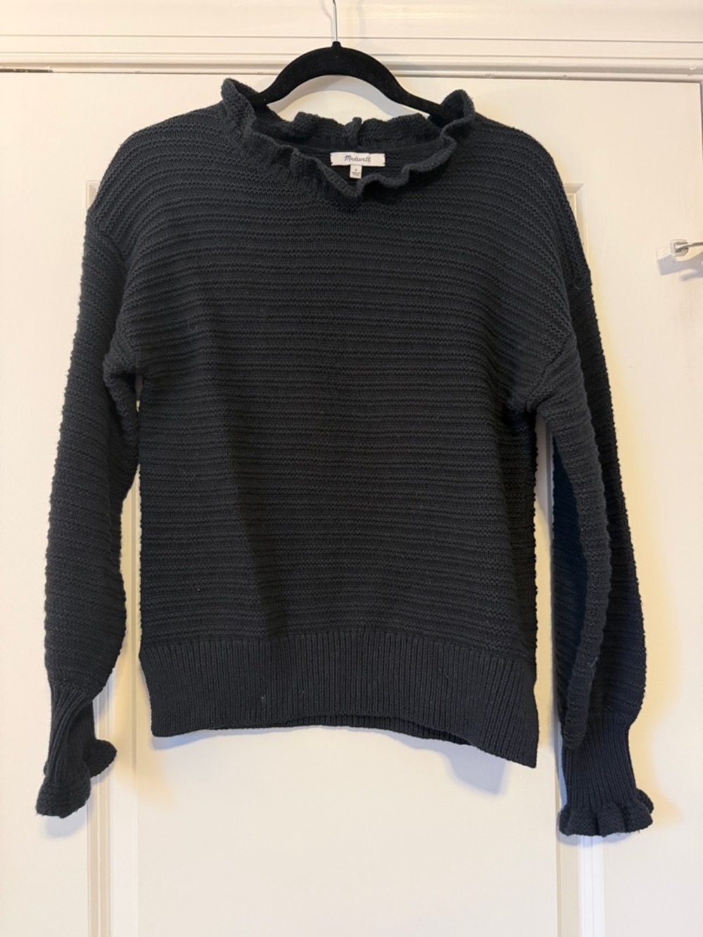 Madewell Black Ruffle Crewneck Knit Sweater